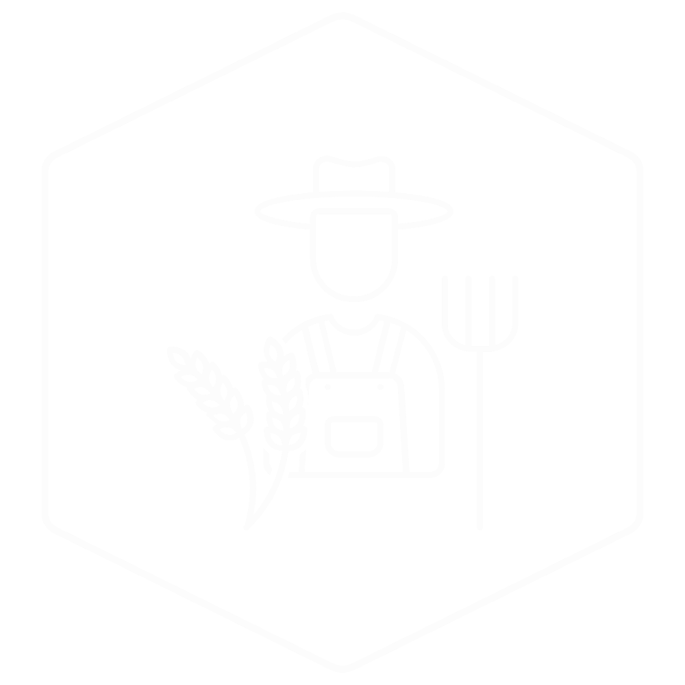 Icon eines Landwirts mit Ähre und Gabel – Symbol für regionale Herkunft, ehrliches Handwerk und Nähe zu den Erzeugern.